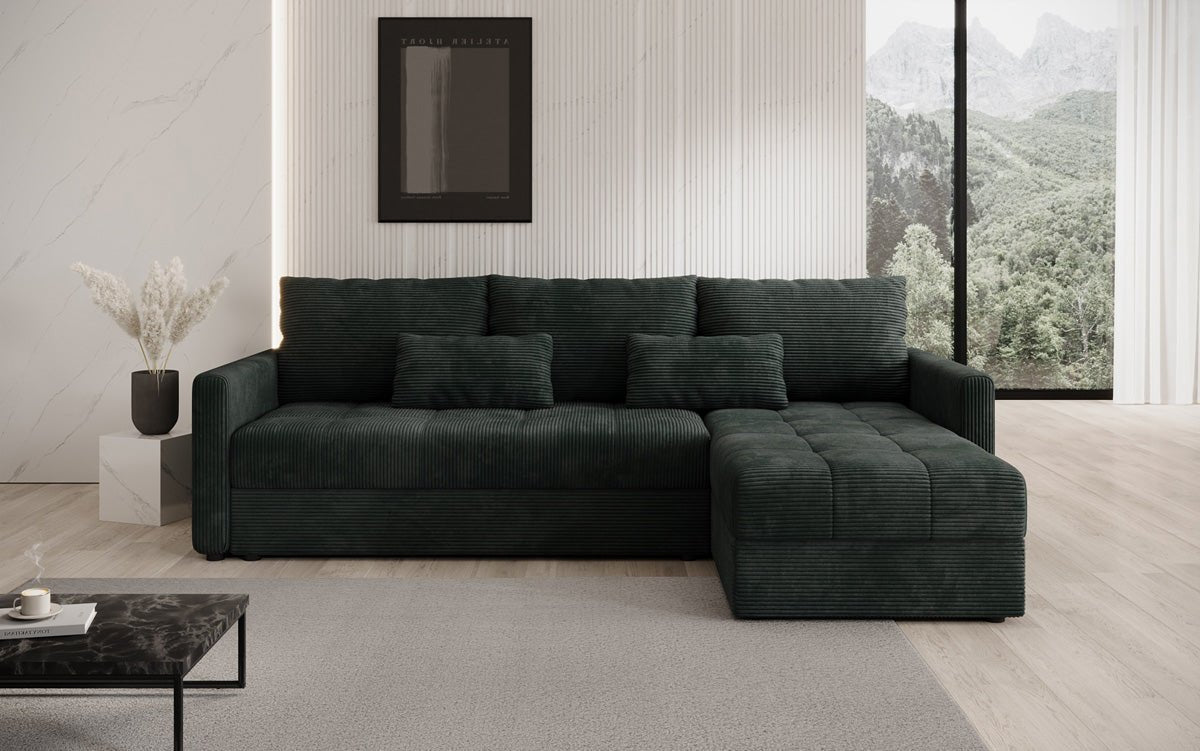 Designersofa Roma in ribstof met slaap- en klapfunctie