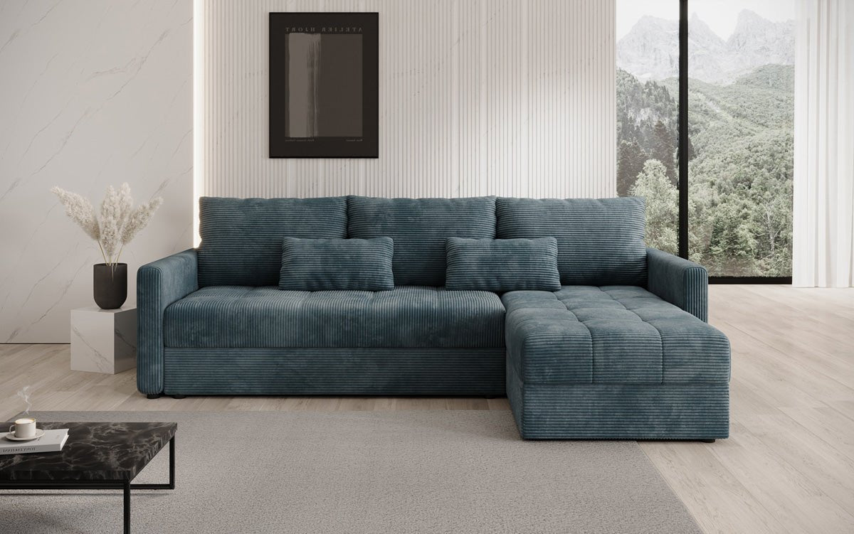 Designersofa Roma in ribstof met slaap- en klapfunctie