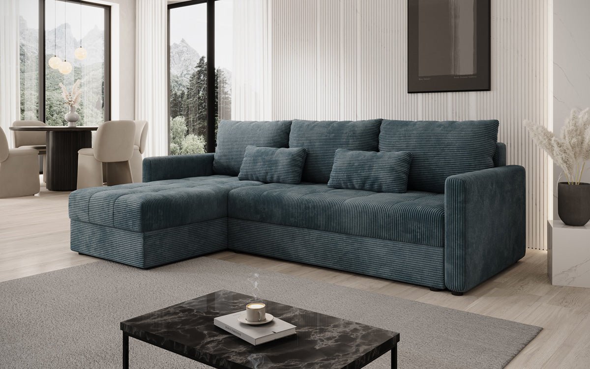 Designersofa Roma in ribstof met slaap- en klapfunctie