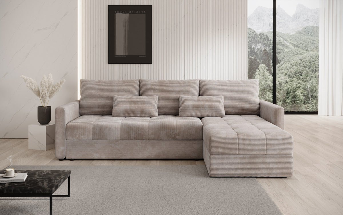 Designersofa Roma in ribstof met slaap- en klapfunctie