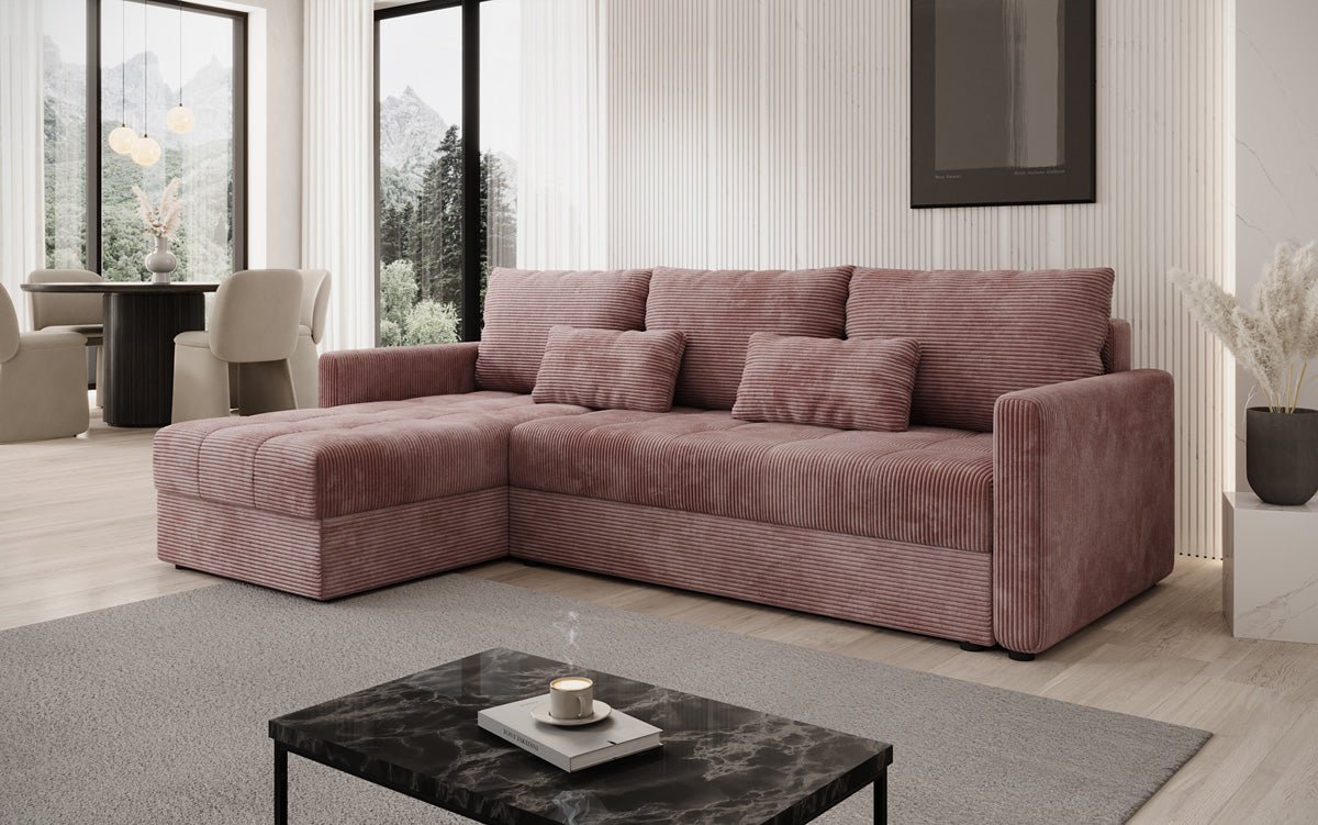 Designersofa Roma in ribstof met slaap- en klapfunctie