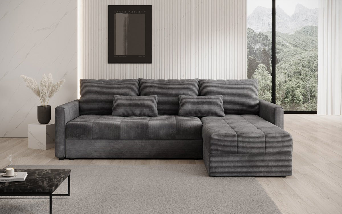 Designersofa Roma in ribstof met slaap- en klapfunctie