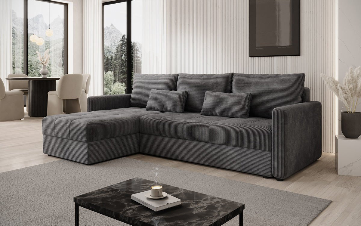 Designersofa Roma in ribstof met slaap- en klapfunctie