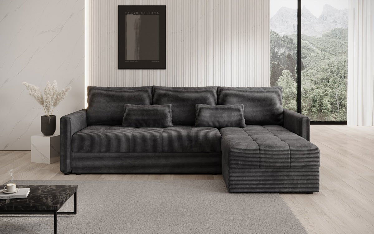 Designersofa Roma in ribstof met slaap- en klapfunctie