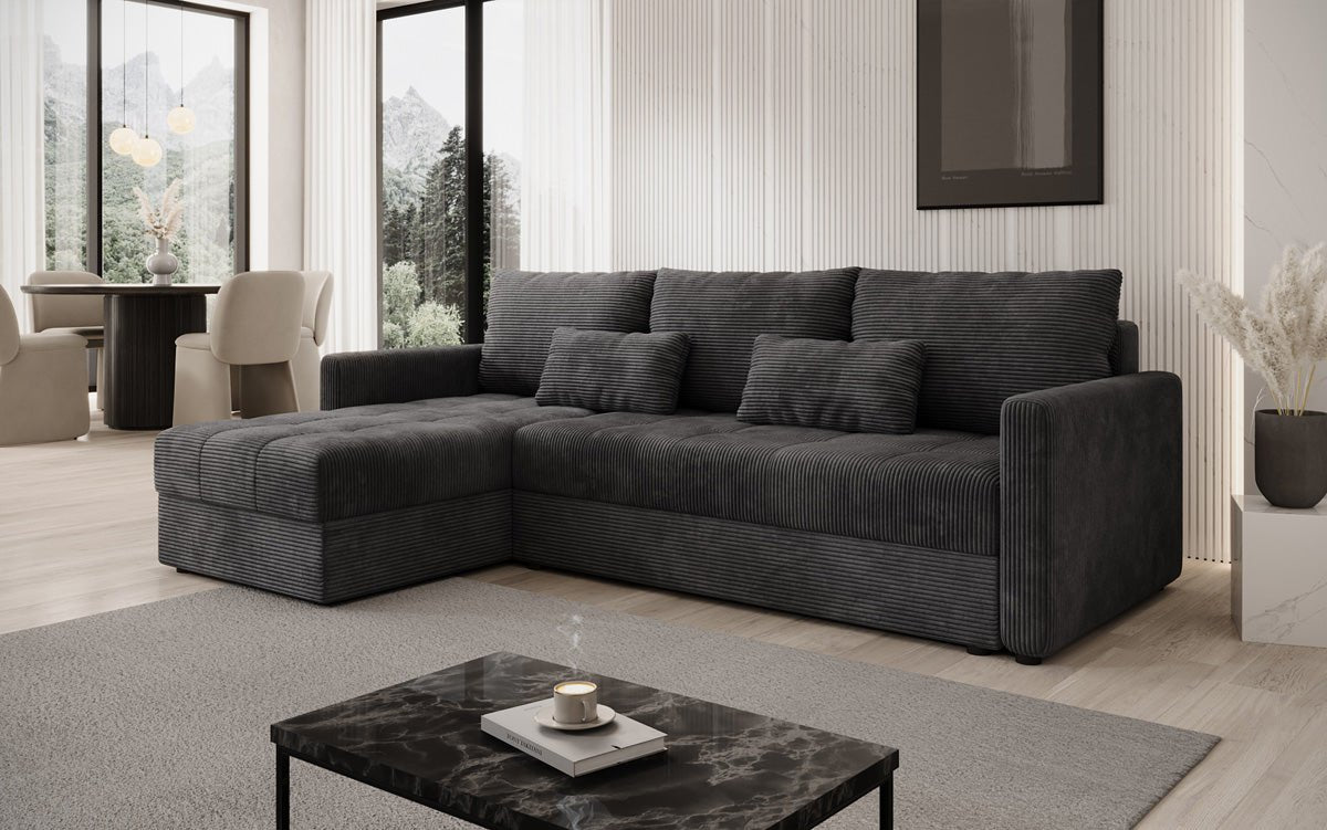 Designersofa Roma in ribstof met slaap- en klapfunctie