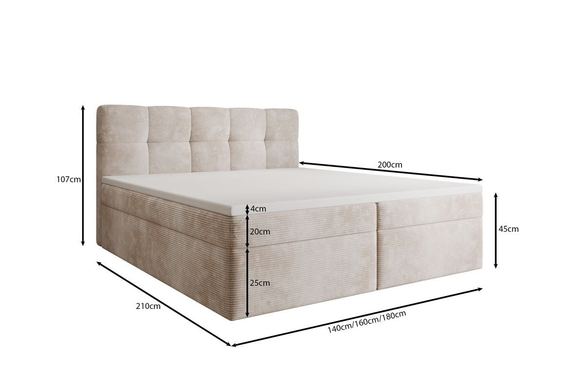 Boxspringbed Cozy II in Ribstof met opbergruimte