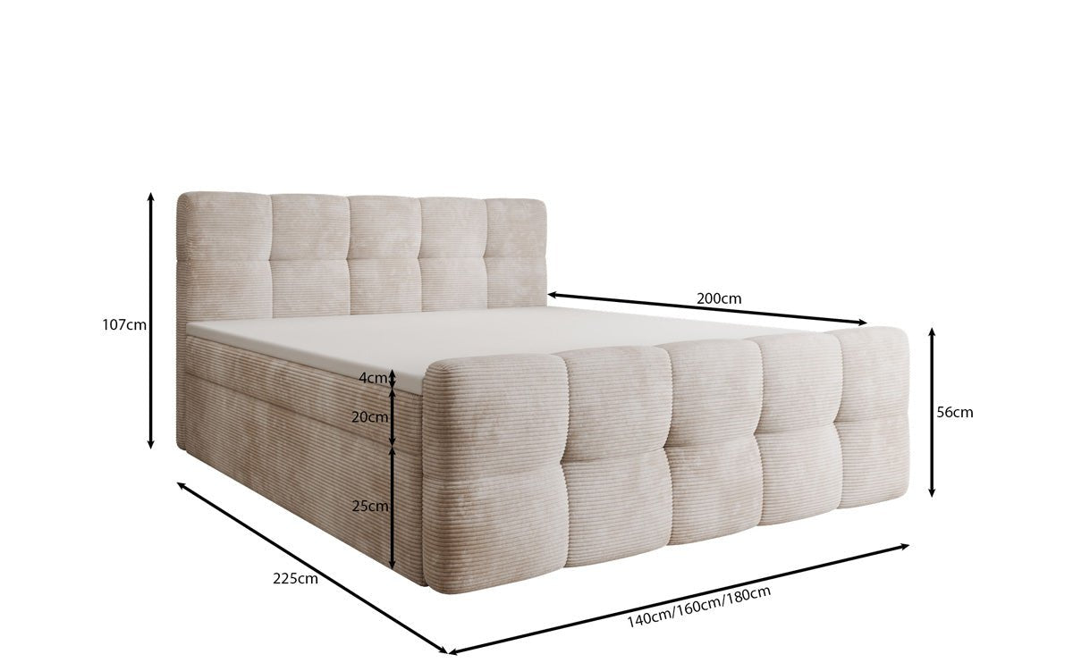Boxspringbed Cozy in Ribstof met opbergruimte