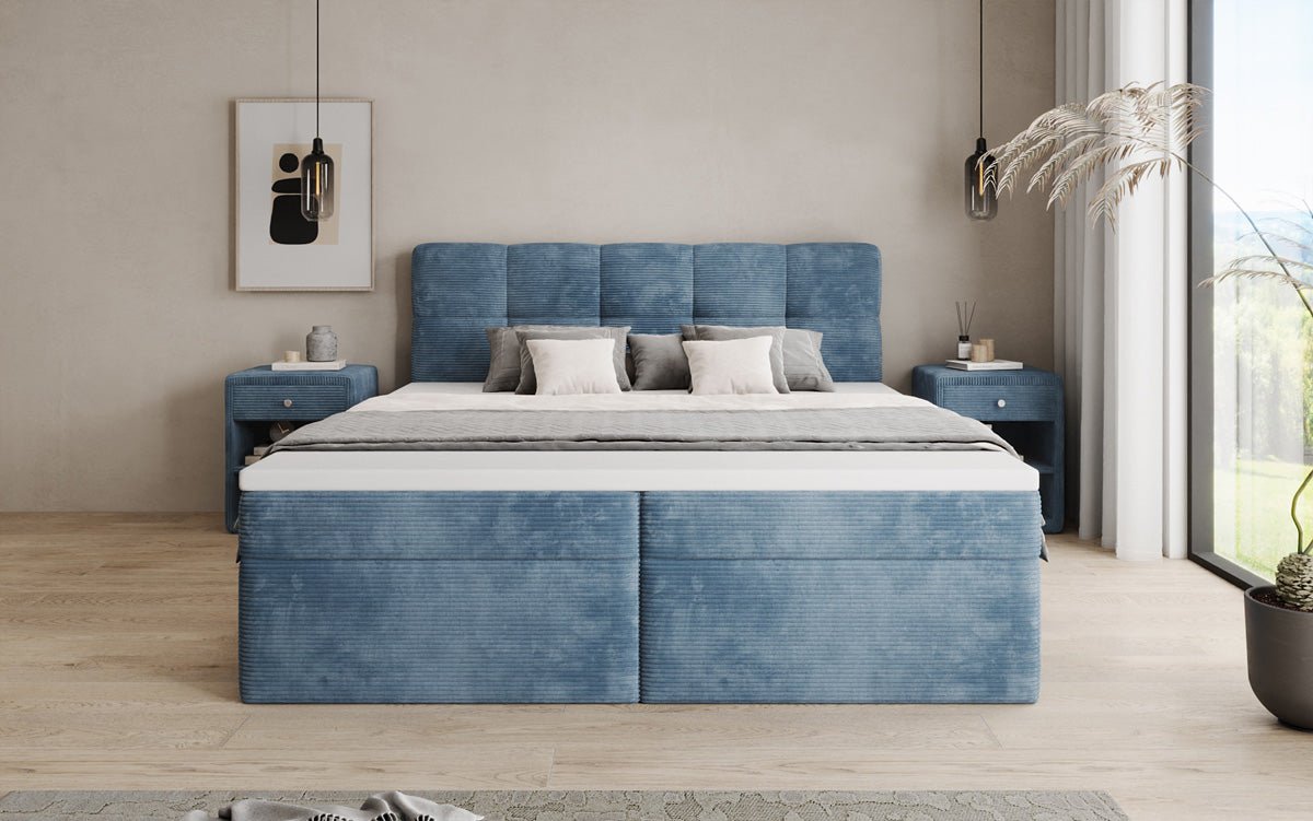 Boxspringbed Cozy II in Ribstof met opbergruimte