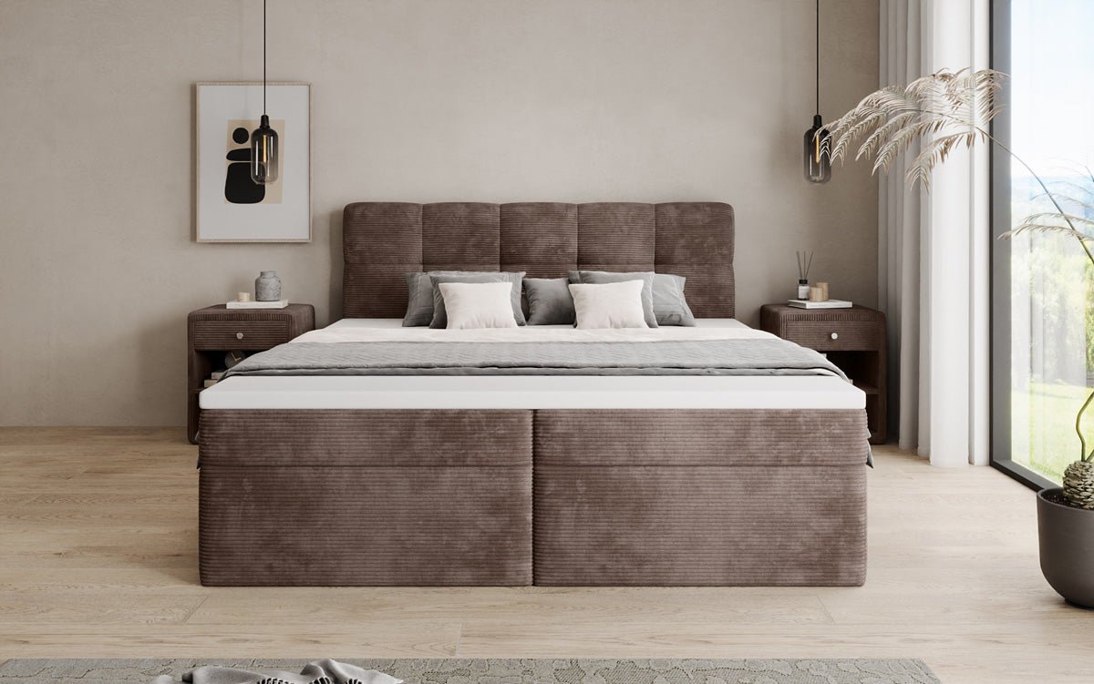 Boxspringbed Cozy II in Ribstof met opbergruimte