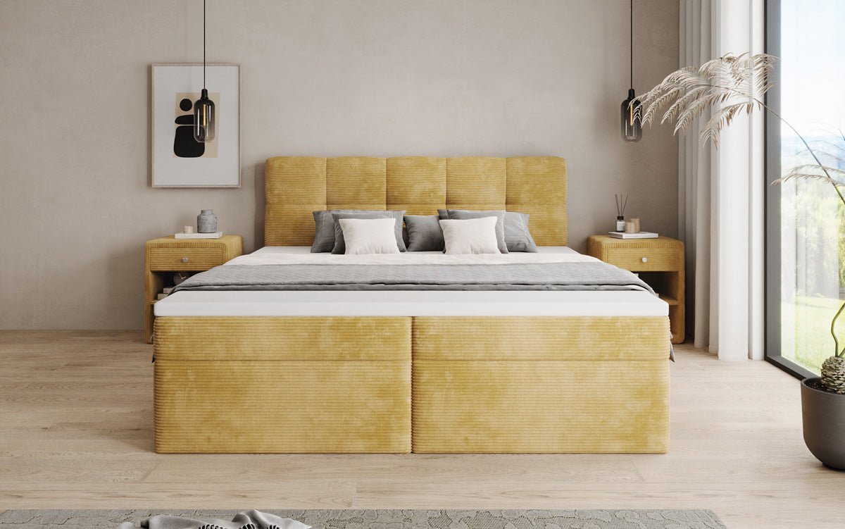 Boxspringbed Cozy II in Ribstof met opbergruimte