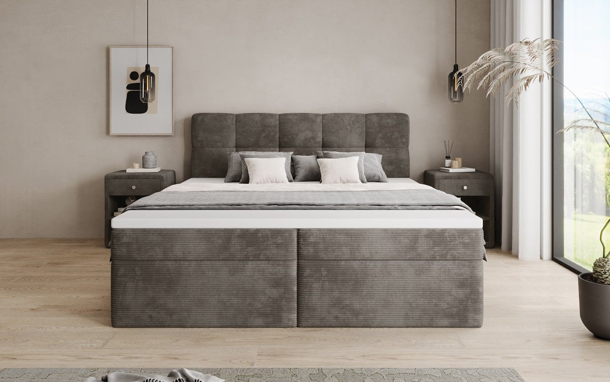 Boxspringbed Cozy II in Ribstof met opbergruimte