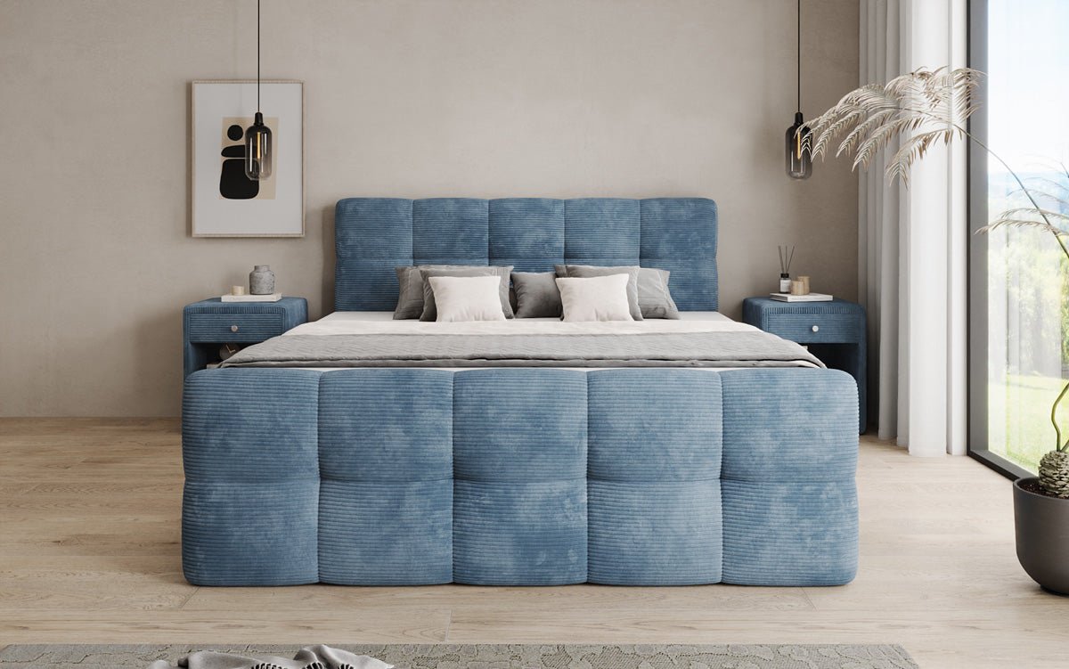Boxspringbed Cozy in Ribstof met opbergruimte