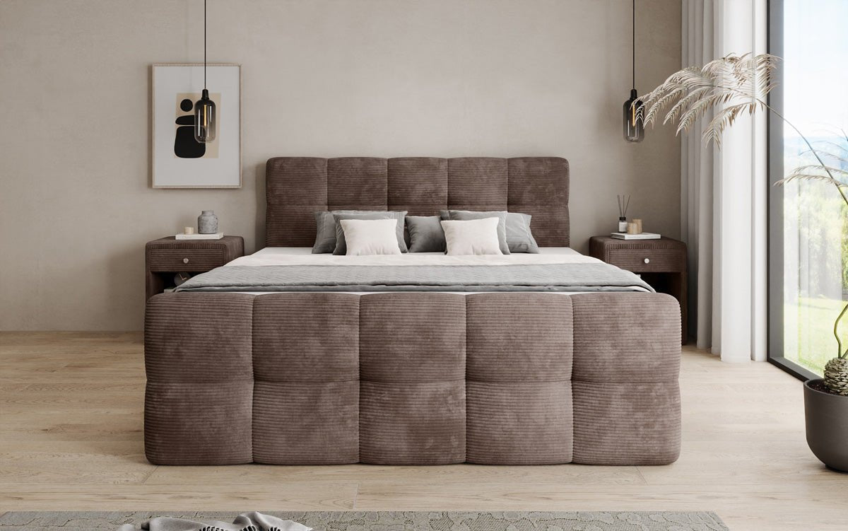 Boxspringbed Cozy in Ribstof met opbergruimte