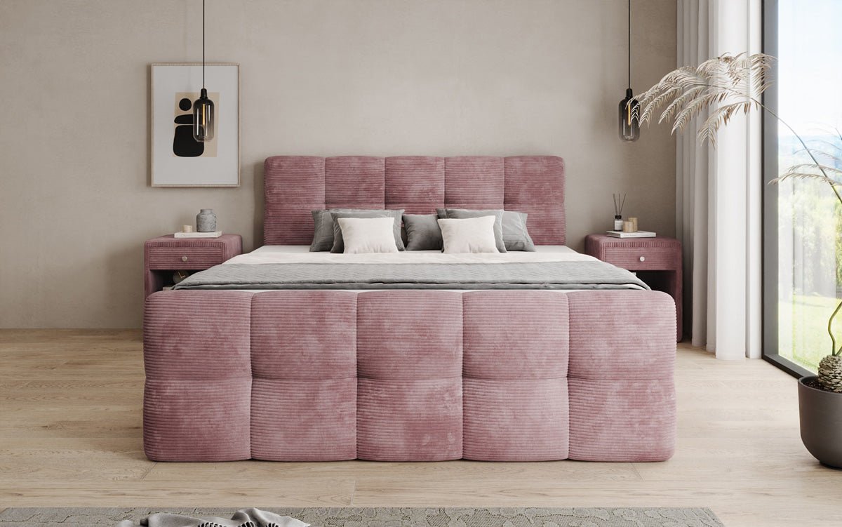 Boxspringbed Cozy in Ribstof met opbergruimte