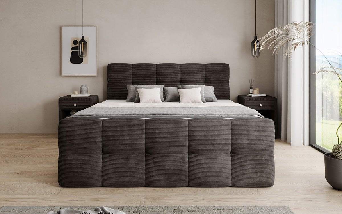 Boxspringbed Cozy in Ribstof met opbergruimte