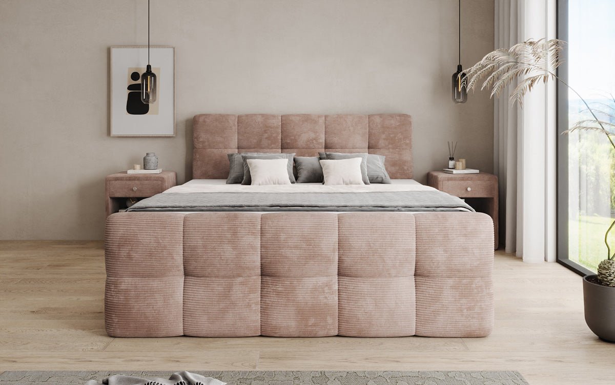 Boxspringbed Cozy in Ribstof met opbergruimte