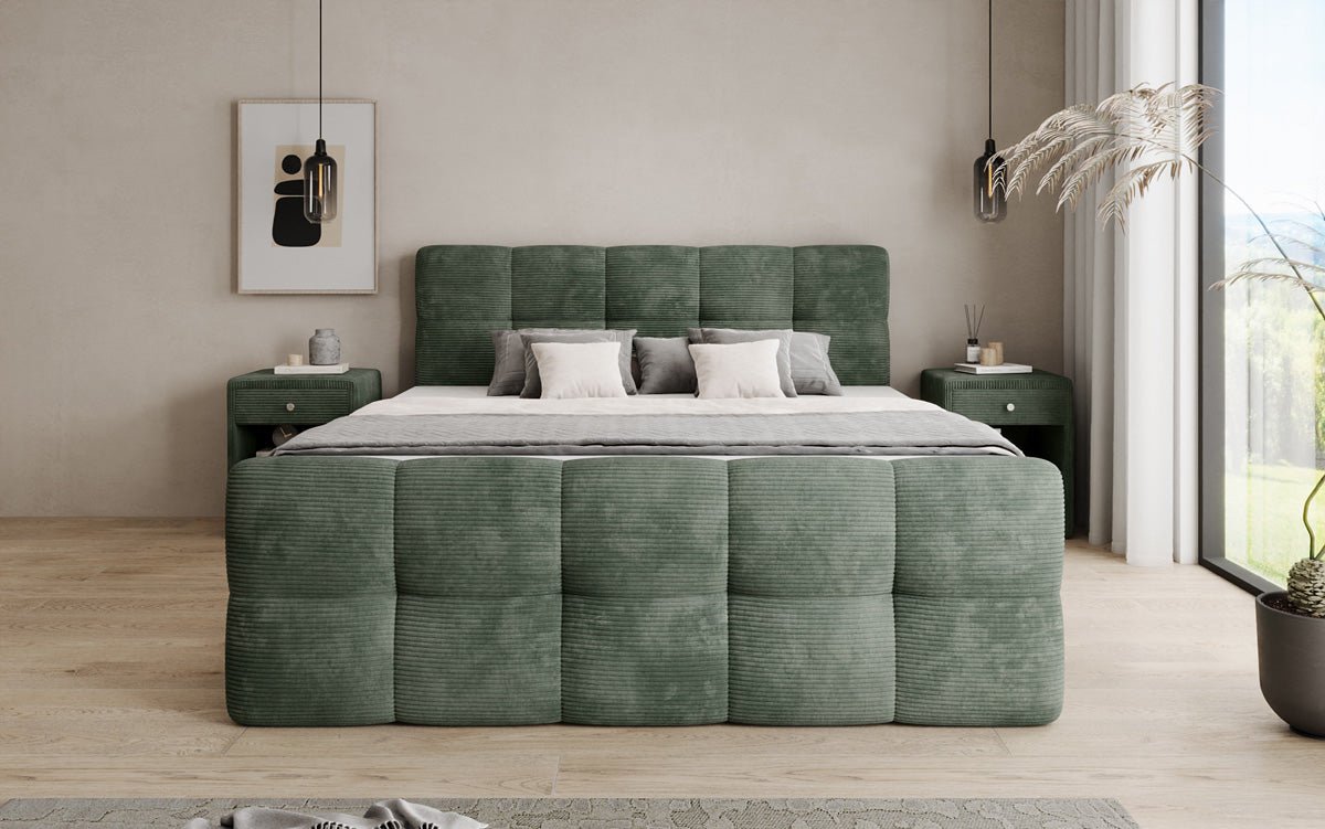 Boxspringbed Cozy in Ribstof met opbergruimte