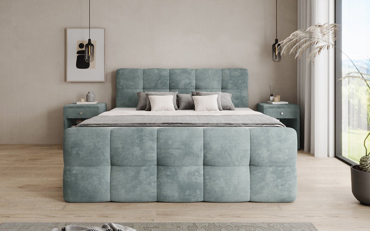 Boxspringbed Cozy in Ribstof met opbergruimte