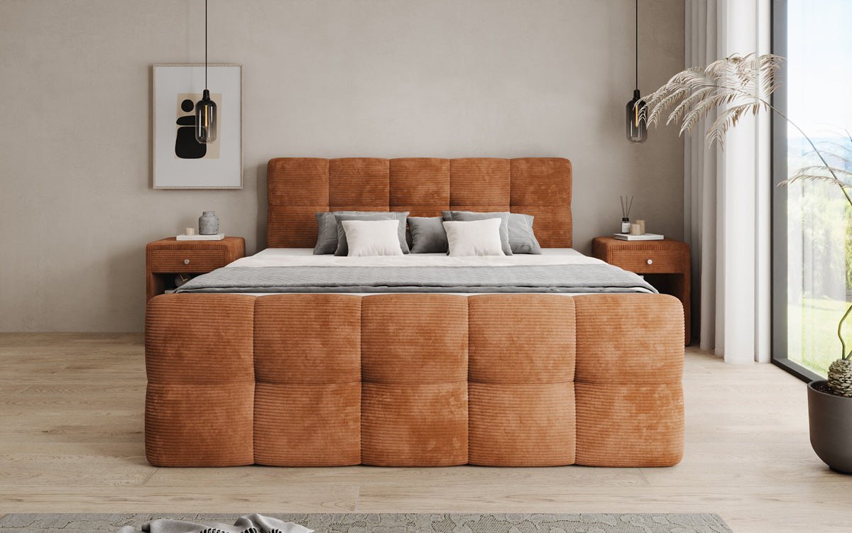 Boxspringbed Cozy in Ribstof met opbergruimte