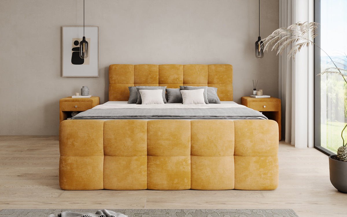 Boxspringbed Cozy in Ribstof met opbergruimte