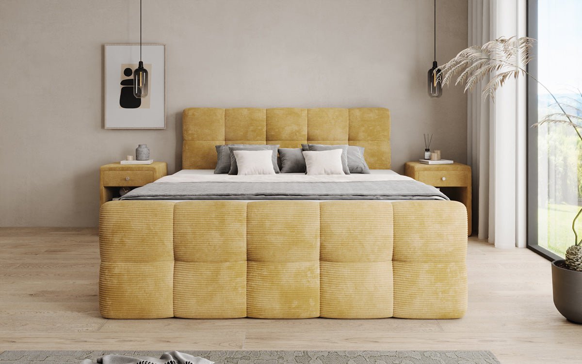 Boxspringbed Cozy in Ribstof met opbergruimte