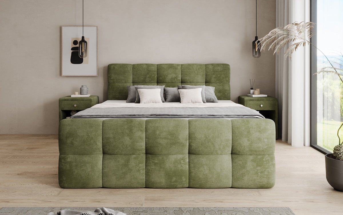 Boxspringbed Cozy in Ribstof met opbergruimte