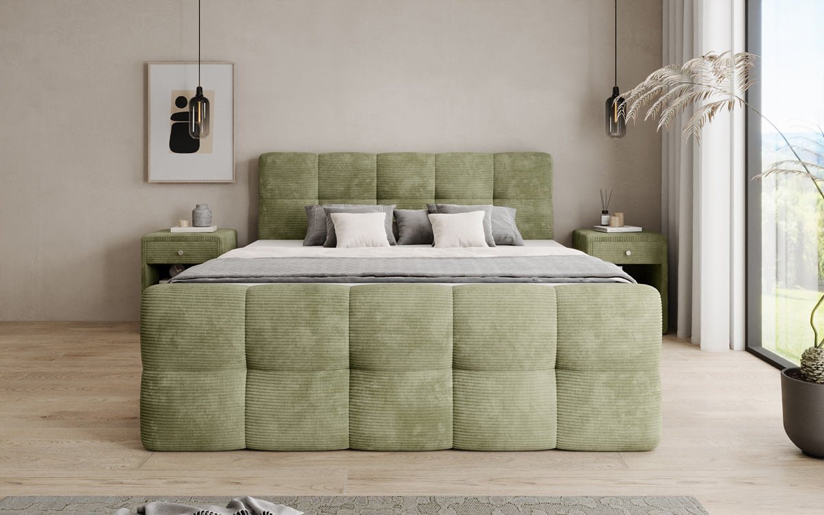 Boxspringbed Cozy in Ribstof met opbergruimte