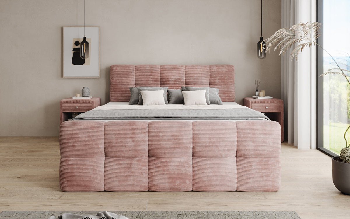 Boxspringbed Cozy in Ribstof met opbergruimte