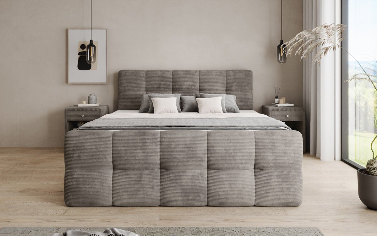 Boxspringbed Cozy in Ribstof met opbergruimte