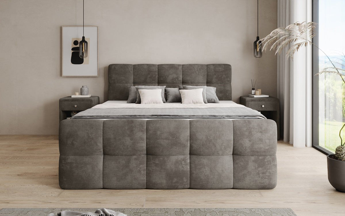 Boxspringbed Cozy in Ribstof met opbergruimte