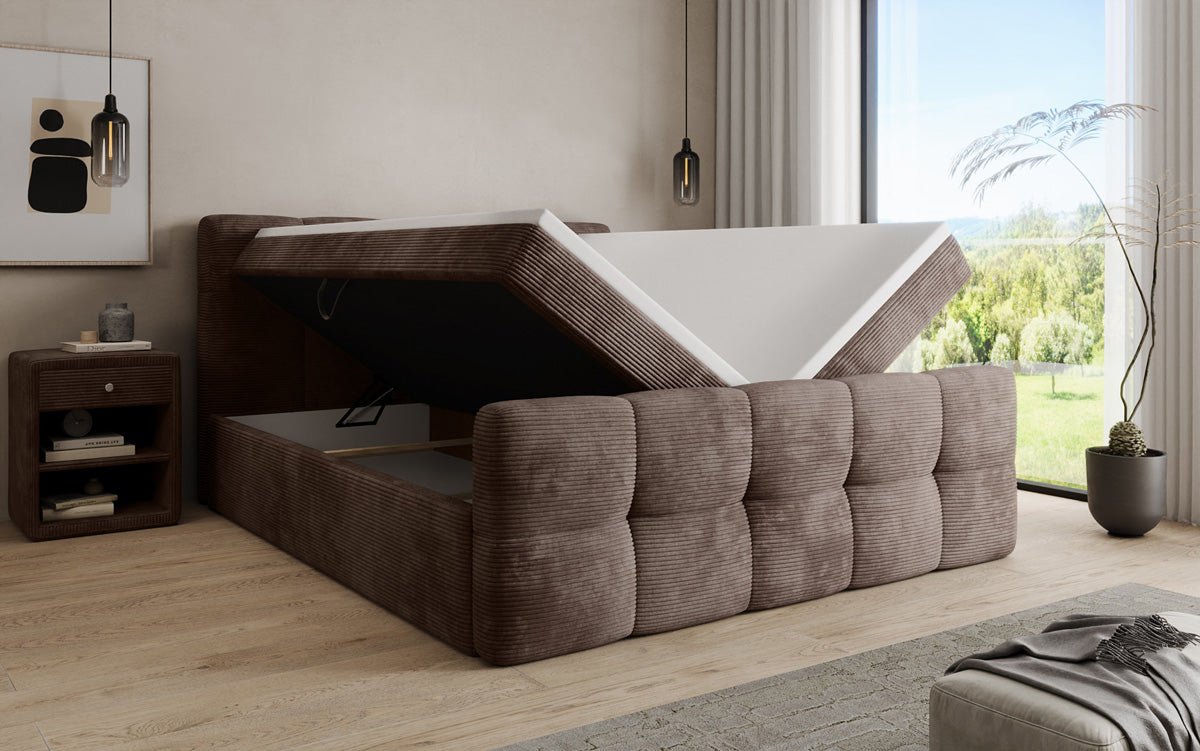 Boxspringbed Cozy in Ribstof met opbergruimte
