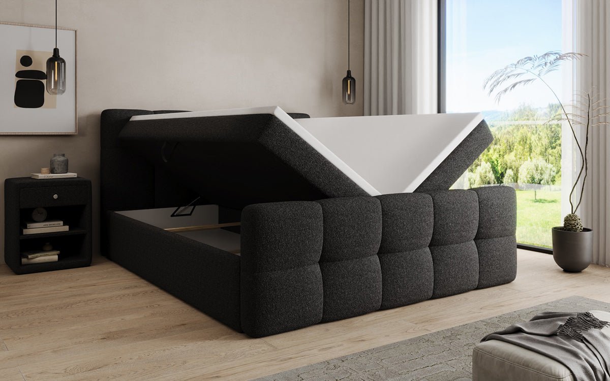 Boxspringbed Cozy in Teddystof Bouclé met opbergruimte