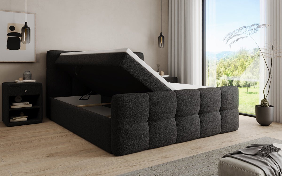 Boxspringbed Cozy in Teddystof Bouclé met opbergruimte