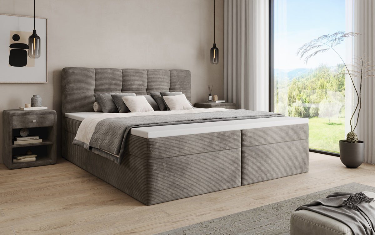 Boxspringbed Cozy II in Ribstof met opbergruimte
