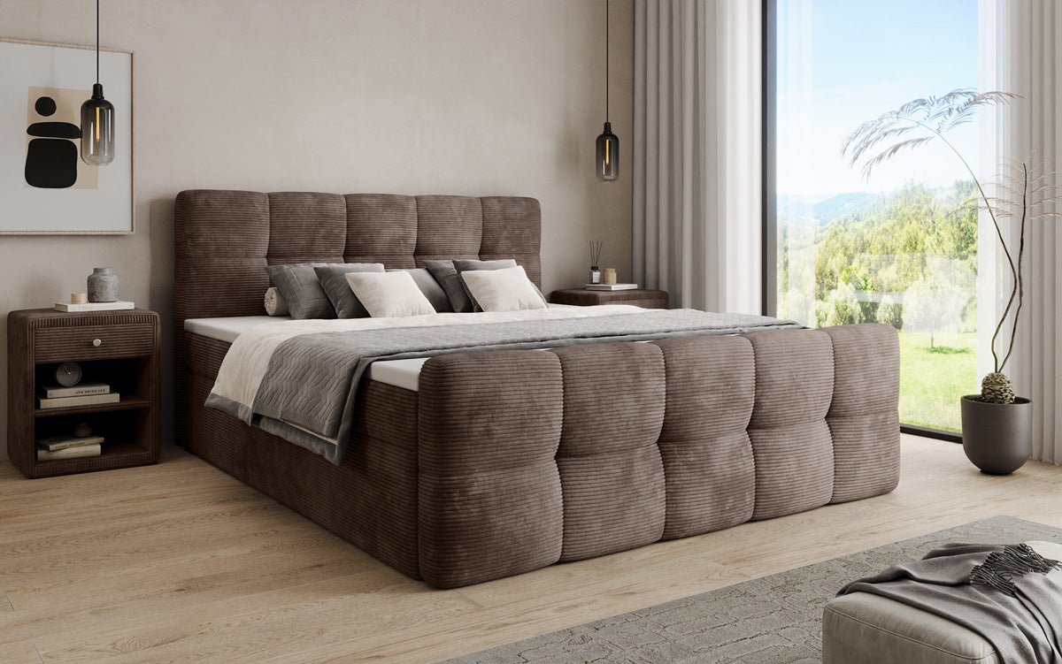 Boxspringbed Cozy in Ribstof met opbergruimte