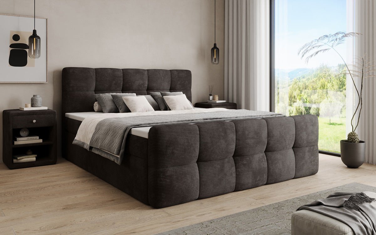 Boxspringbed Cozy in Ribstof met opbergruimte