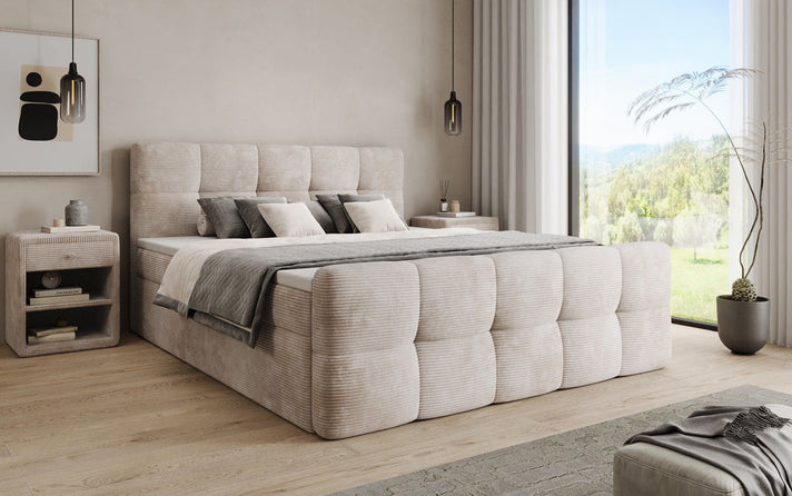 Boxspringbed Cozy in Ribstof met opbergruimte