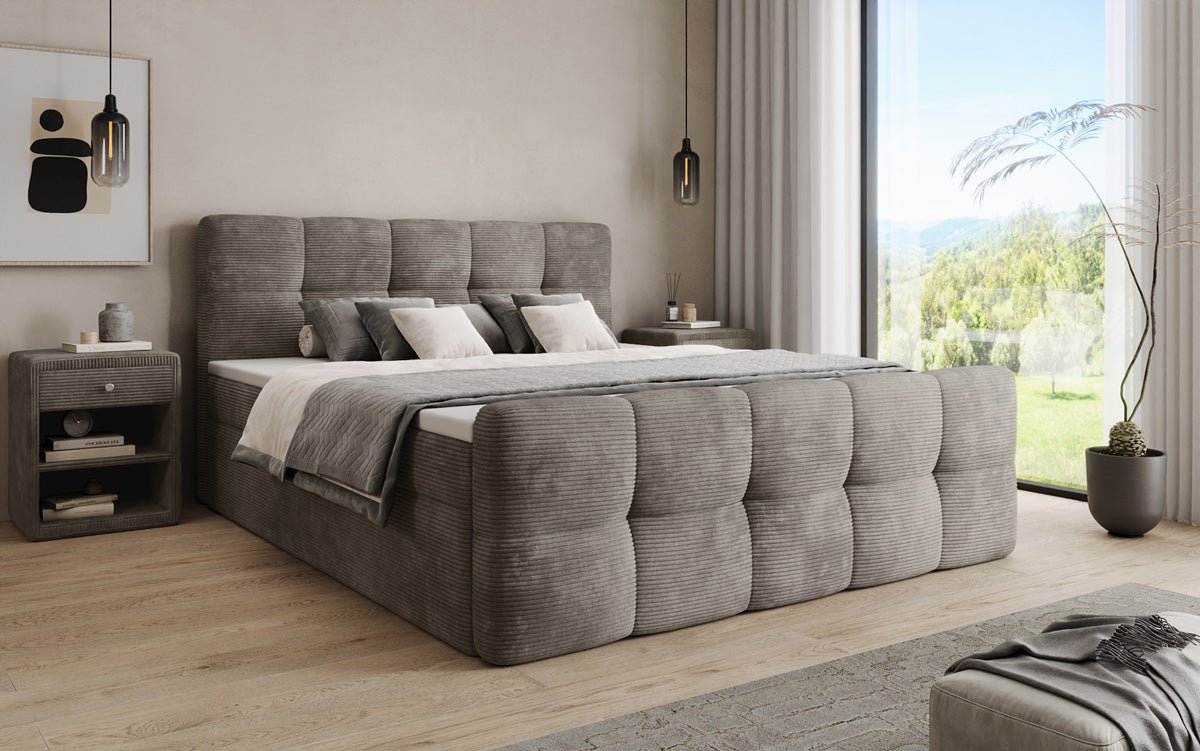 Boxspringbed Cozy in Ribstof met opbergruimte