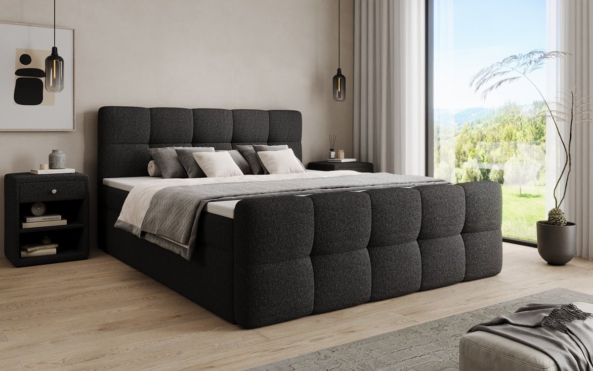 Boxspringbed Cozy in Teddystof Bouclé met opbergruimte