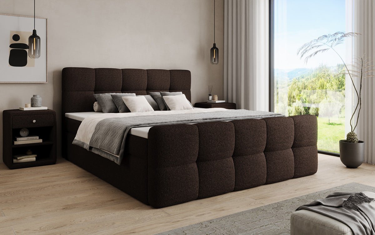 Boxspringbed Cozy in Teddystof Bouclé met opbergruimte