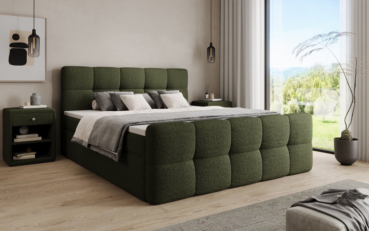 Boxspringbed Cozy in Teddystof Bouclé met opbergruimte