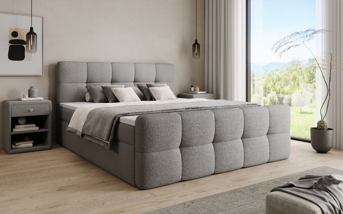 Boxspringbed Cozy in Teddystof Bouclé met opbergruimte