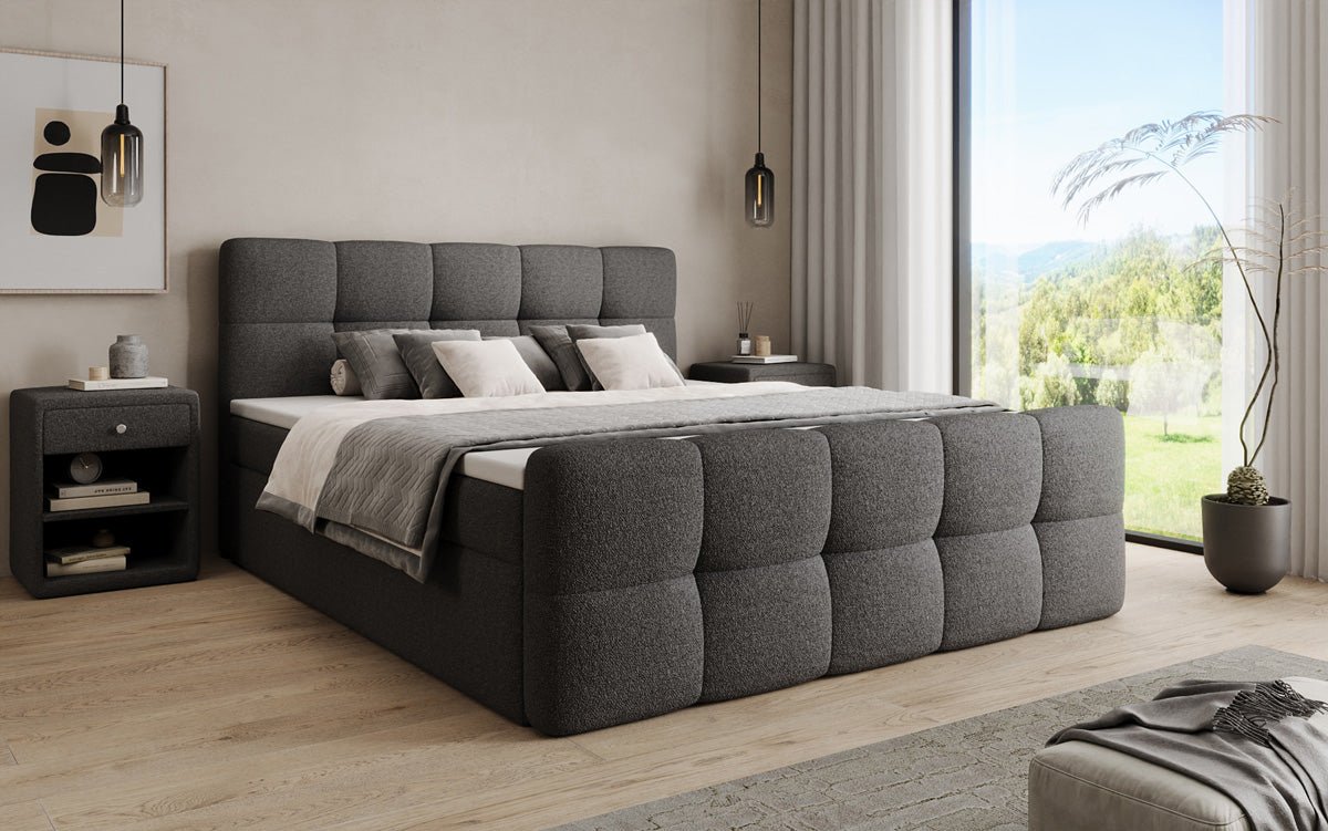 Boxspringbed Cozy in Teddystof Bouclé met opbergruimte