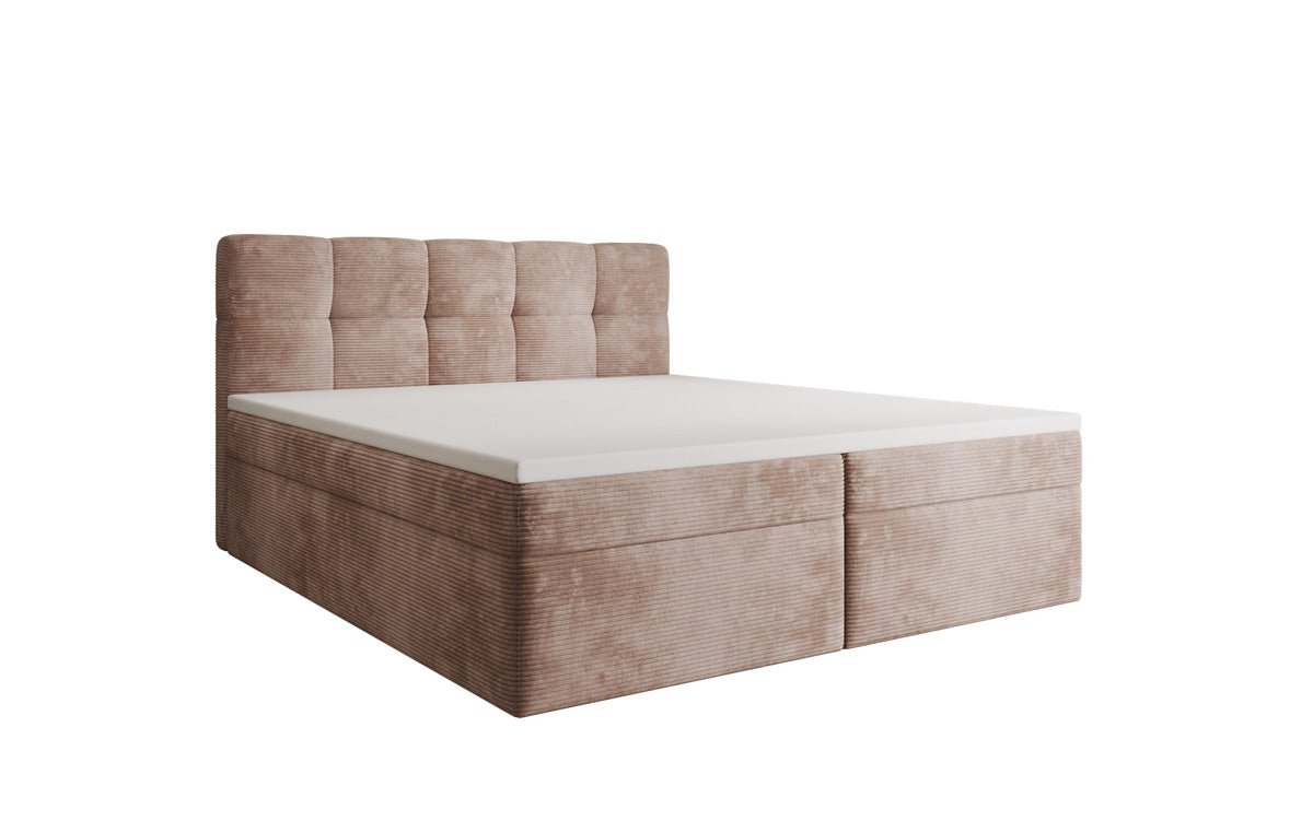 Boxspringbed Cozy II in Ribstof met opbergruimte