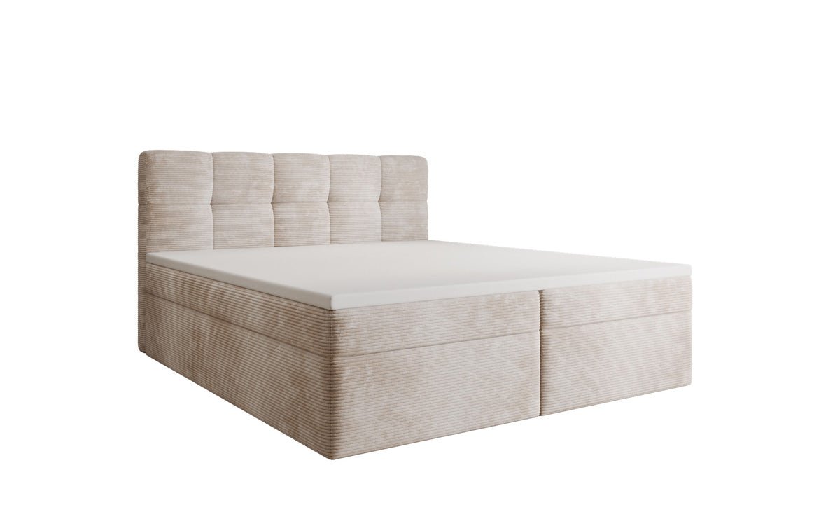 Boxspringbed Cozy II in Ribstof met opbergruimte
