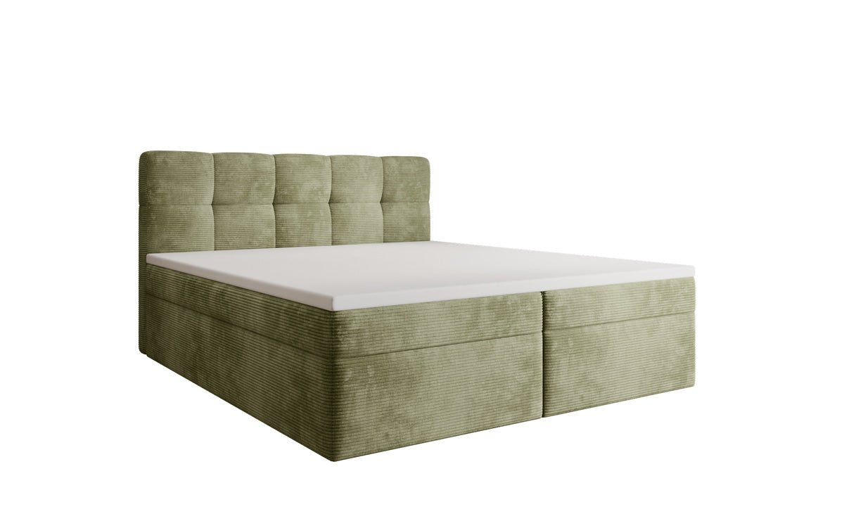 Boxspringbed Cozy II in Ribstof met opbergruimte
