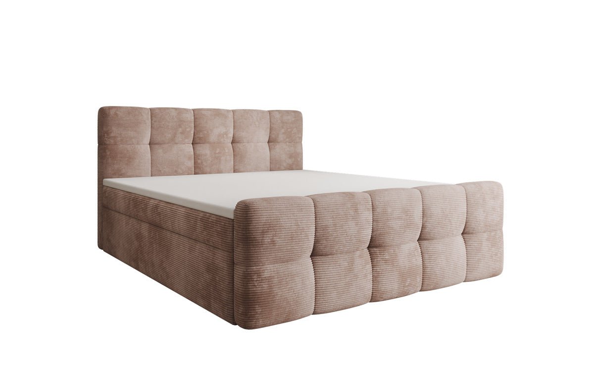 Boxspringbed Cozy in Ribstof met opbergruimte