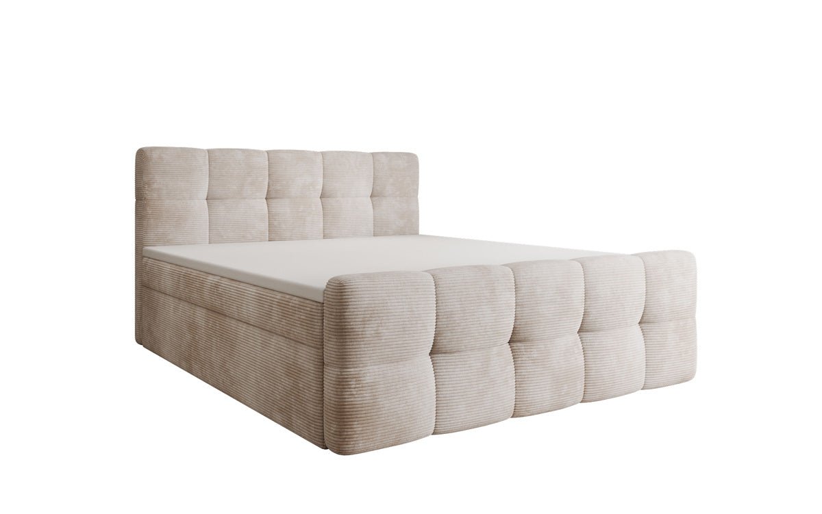 Boxspringbed Cozy in Ribstof met opbergruimte