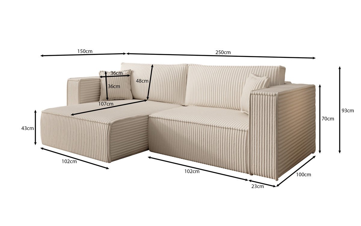 Designersofa Parijs in brede ribstof met slaap- en klapfunctie