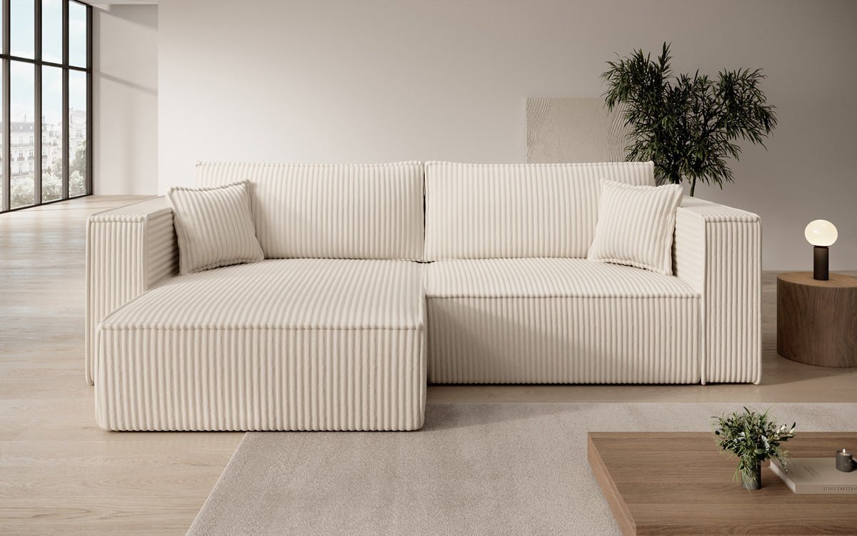 Designersofa Parijs in brede ribstof met slaap- en klapfunctie